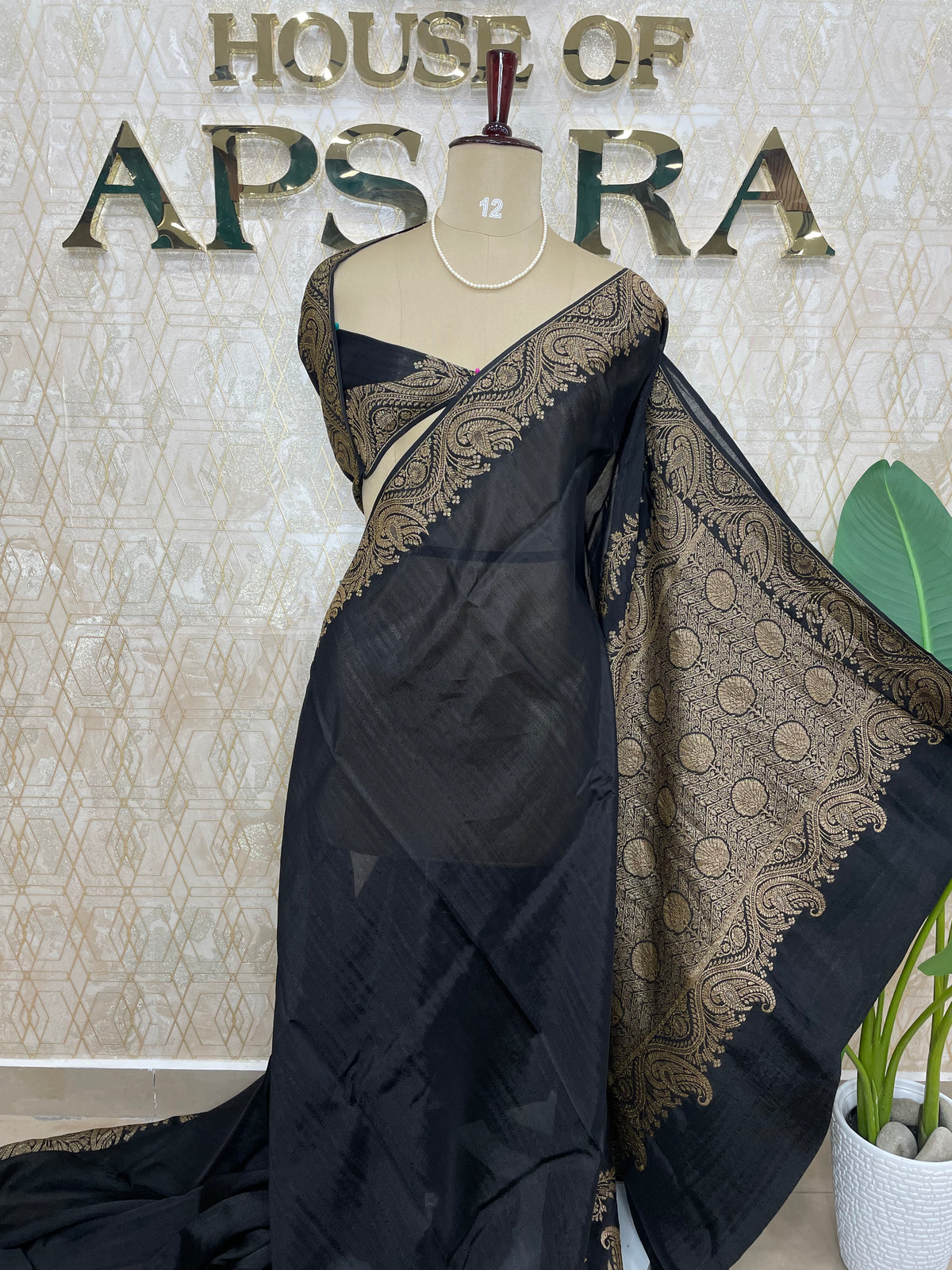 Black Banarasi Tussar Georgette Saree 308