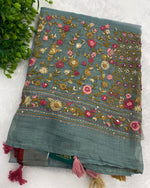 Green Tissue Linen Knot Work Saree 12