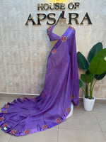 Purple Satin Silk Petite Point Embroidery Saree 305