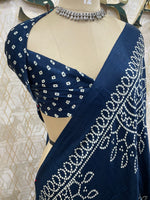Navy Blue Bandhini Semi Modal Silk Saree 42