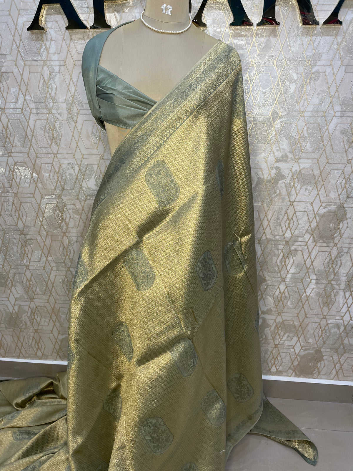 Gold n Grey Soft Tissue Saree 11