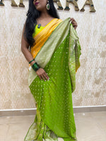Yellow n Green Khadi Georgette Saree 26