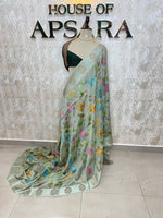 Olive Green Soft Tussur Floral Work Saree 63