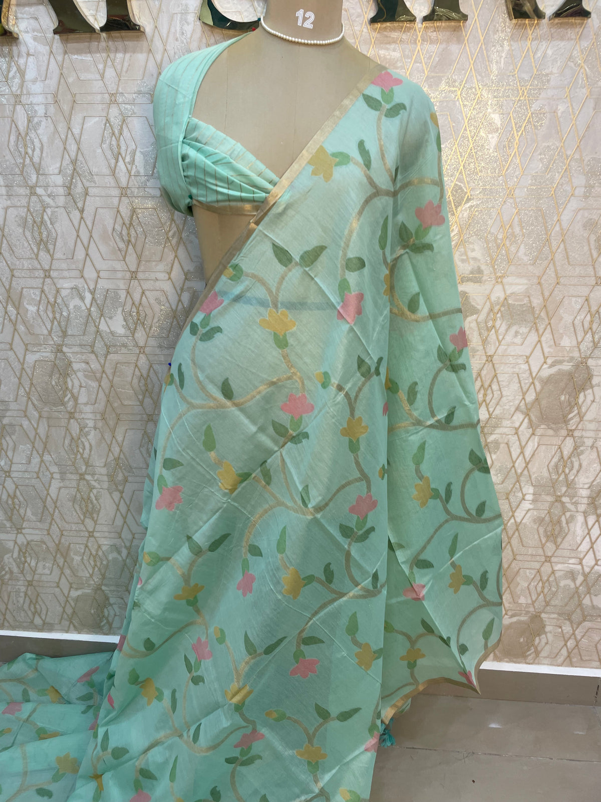 Sea Green CottonJamdani Saree 80