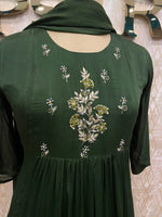 Green Chinnon Handwork Partyware Kurtha 112