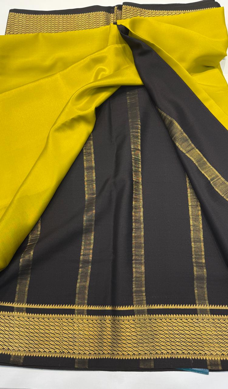 Lemon Yellow Pure Mysore Silk Crepe Saree 01