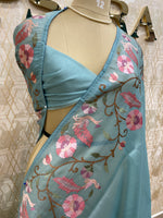 Blue Tissue Embroidery Work Saree 17