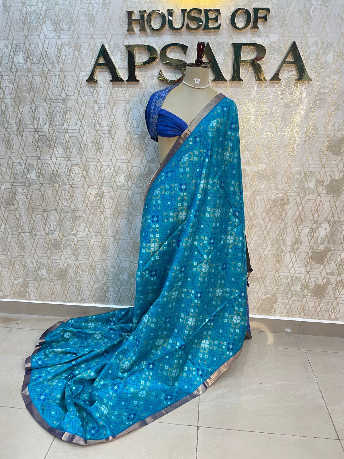 Peacock Blue Raw Silk Ikkat Weaving Saree 81