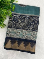 Peacock Green n Black Pure Mangalgiri Cotton Silk Saree 13