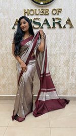 Metallic Silver n Maroon Pure Tissue Organza Saree 11
