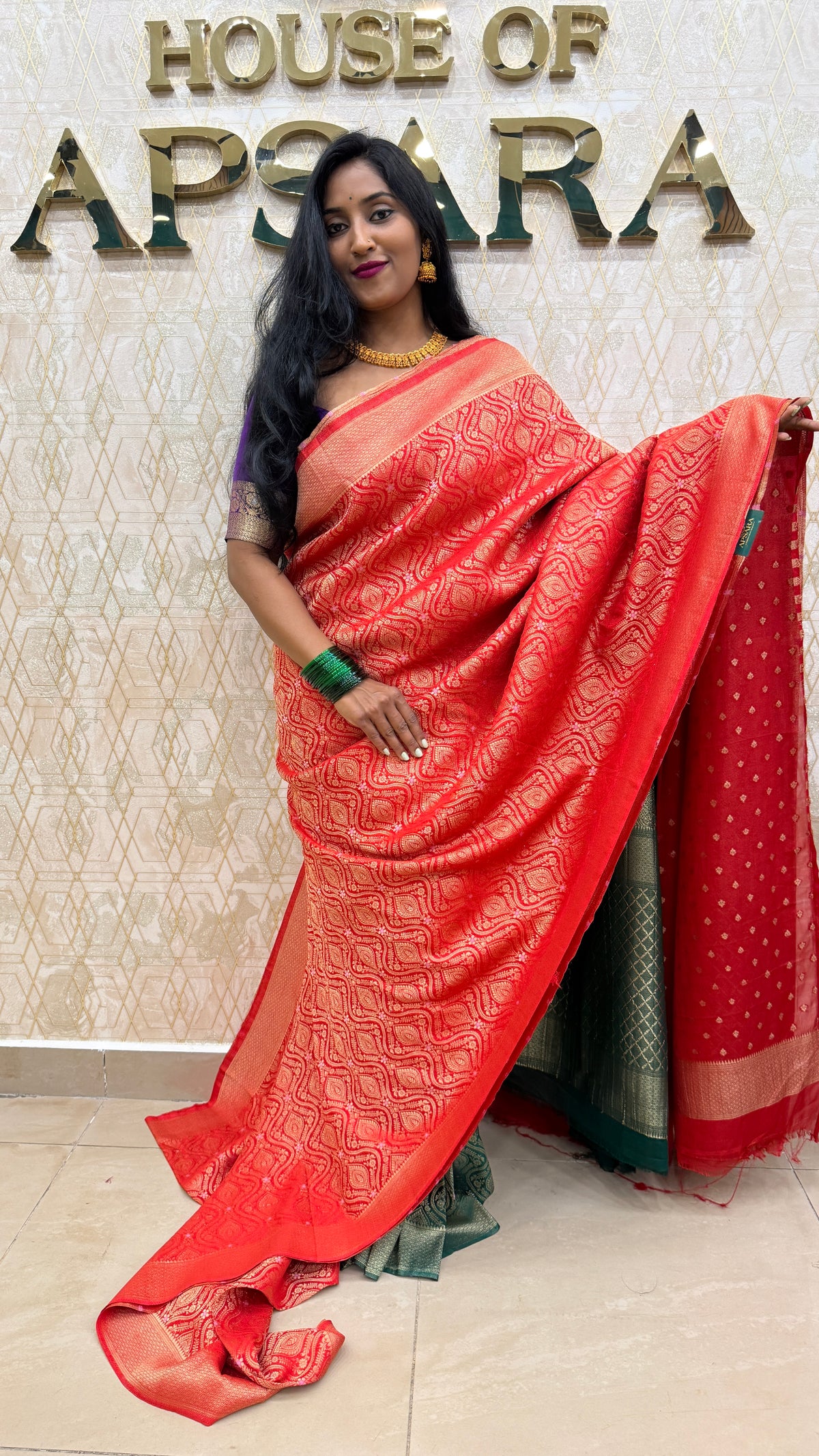 Red Meenakari Khadi Georgette Saree 26