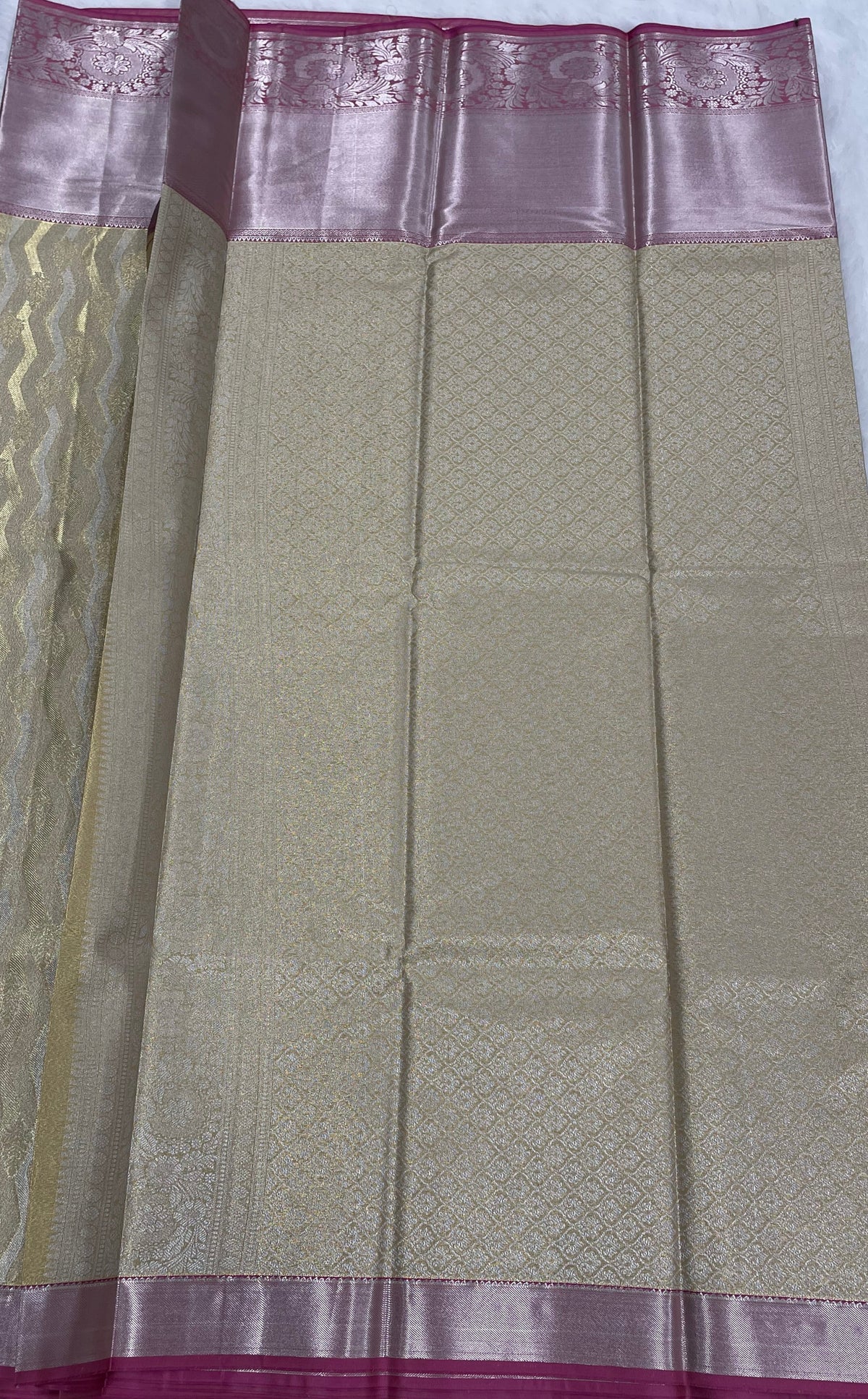 Gold n Pink Brocade Semi Kanchi Tissue Saree
