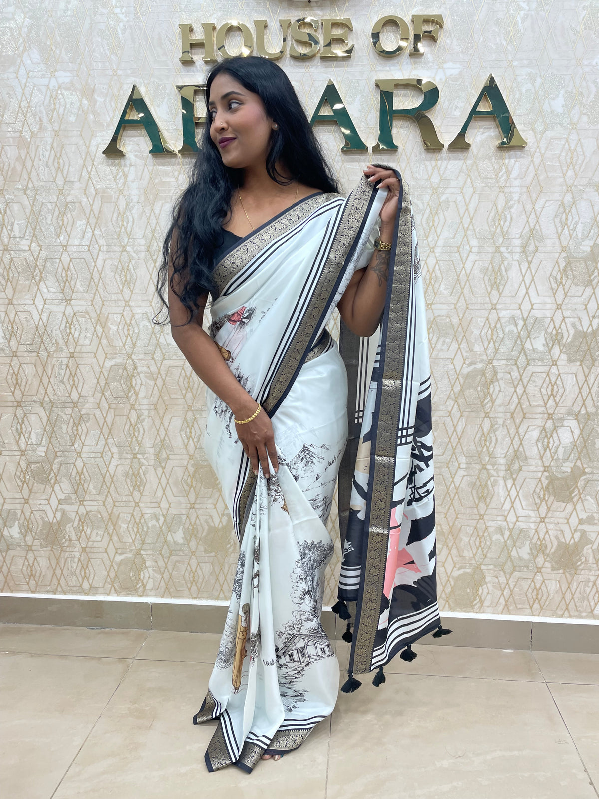 White Soft Crepe Digital Print Saree 48