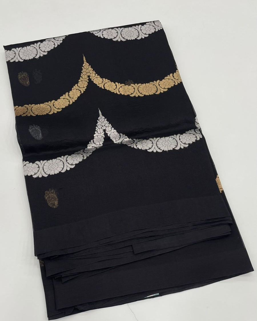 Black Pure Kora Designer saree 02