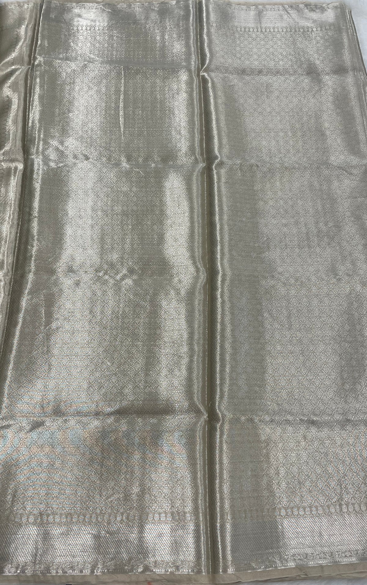 Gold n Grey Pure Tissue Brocade Saree 11