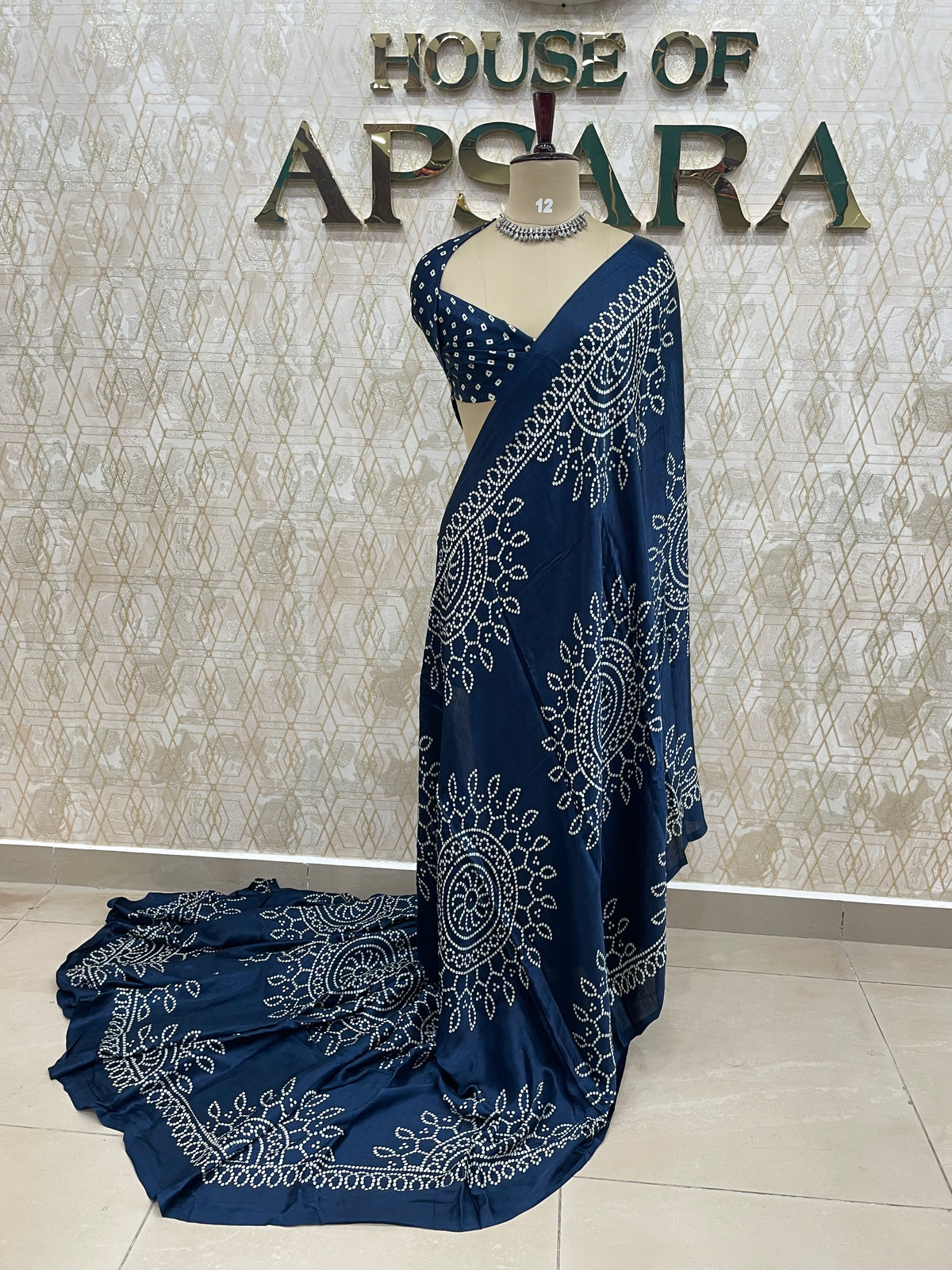 Navy Blue Bandhini Semi Modal Silk Saree 42