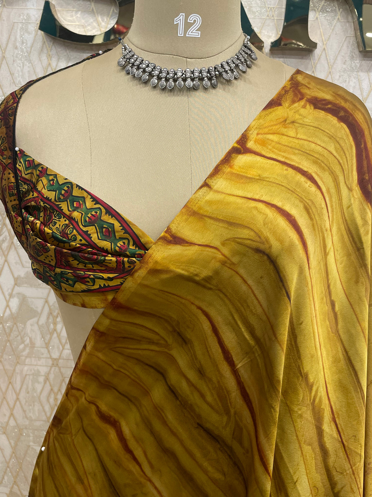 Yellow Satin Digital Print Saree 45