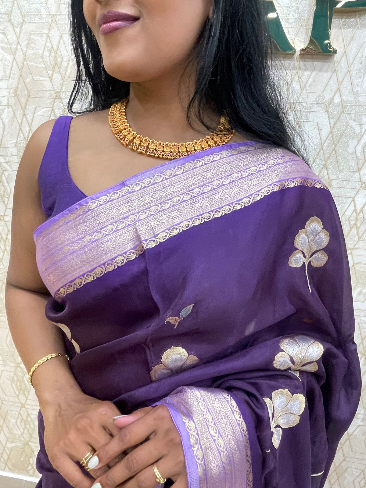 Purple Dola Crepe Designer Saree 08