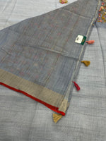 Powder Blue Tissue Linen Knot Work Saree 12