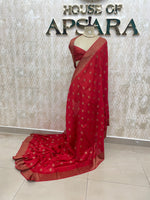 Red Tussar Gorgette Saree