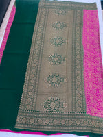 Pink n Green Pure Khadi Banarasi Crepe Saree 06
