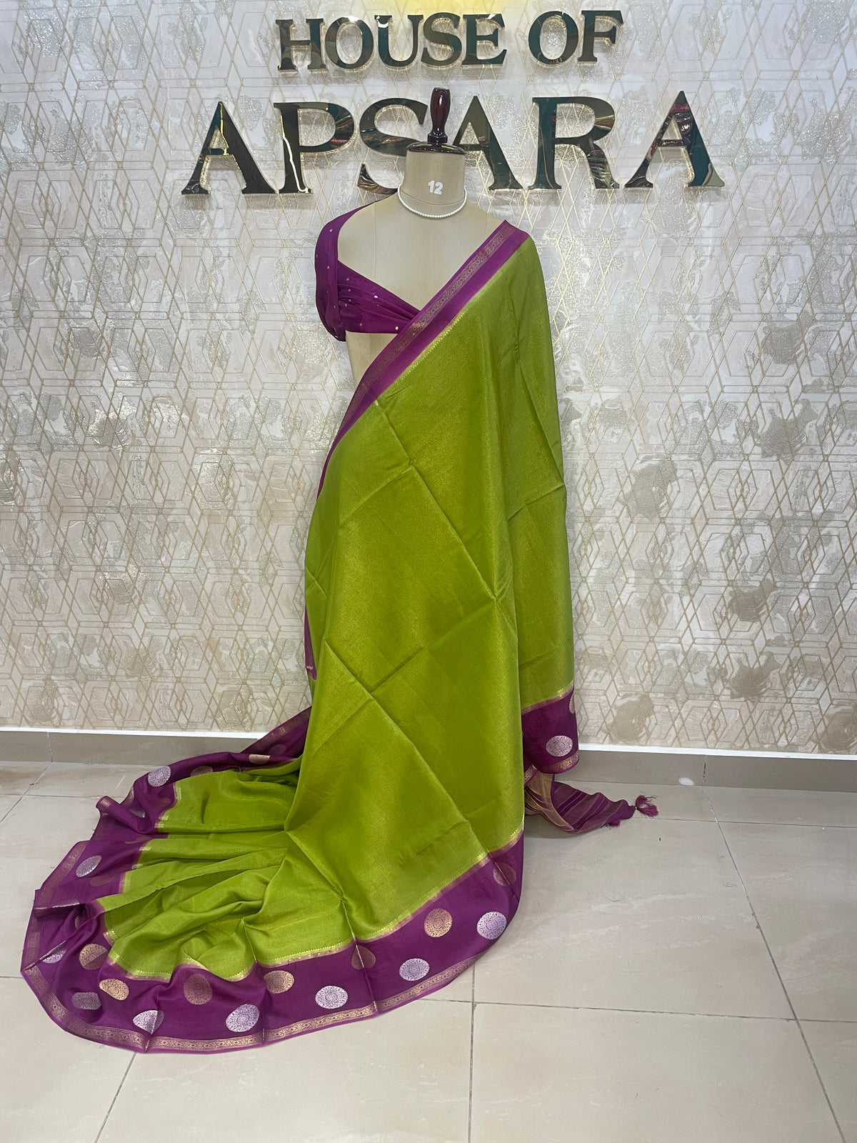 Green n Wine Tussur Saree 36