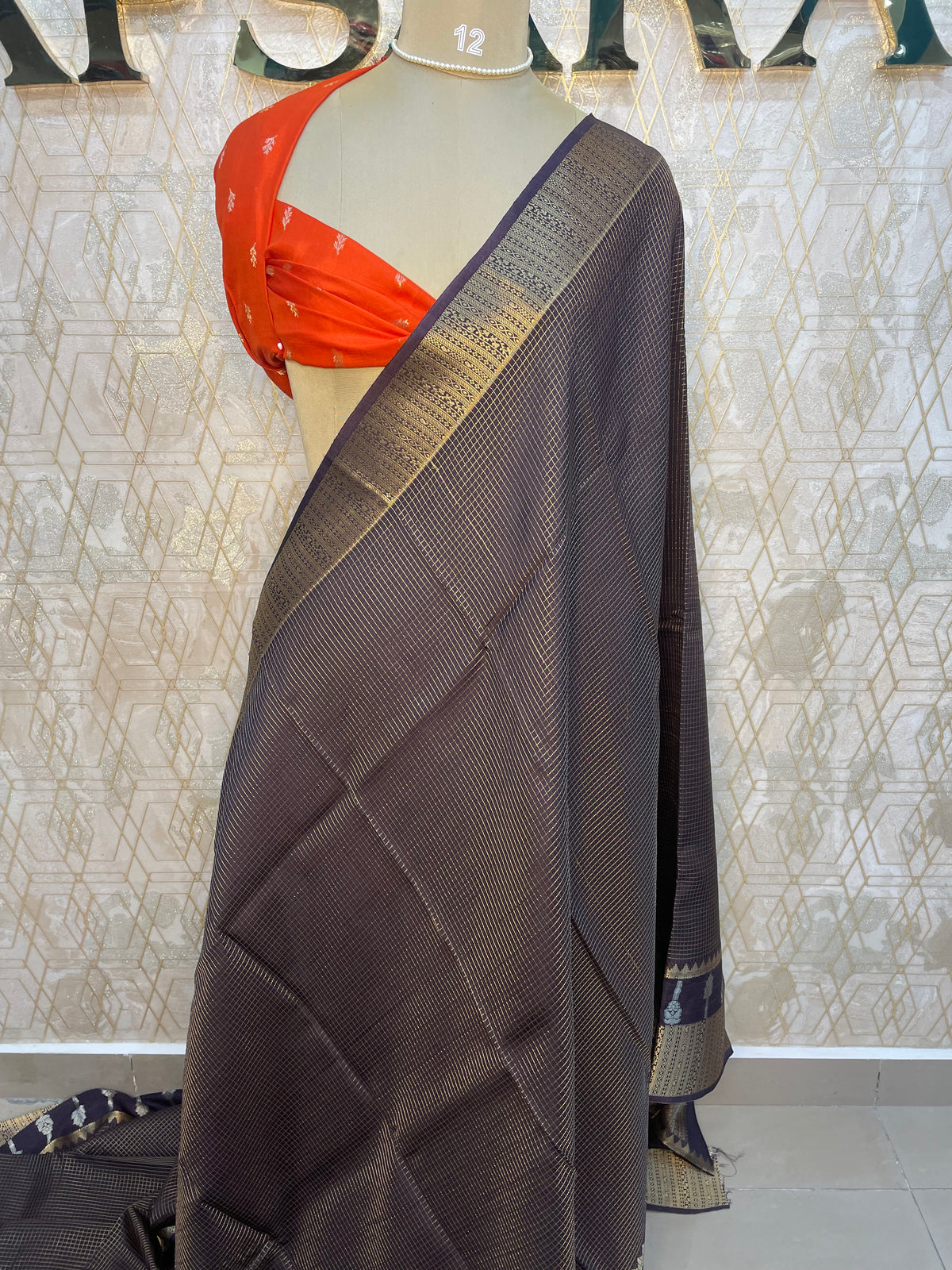 Plum Checks Crepe Silk Saree 74