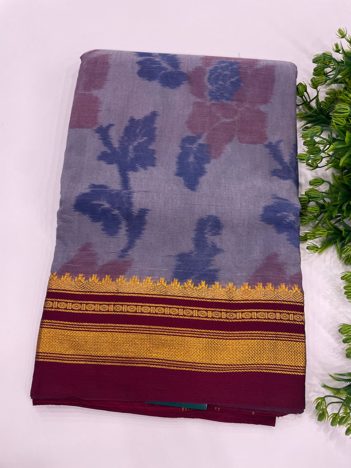 Grey n Red Cotton Silk Ilkal Saree 10