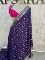Purple Wrinkle Chiffon Saree Traditional Concept