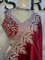 Maroon Handwork Stitched Blouse Designer Party Saree 55