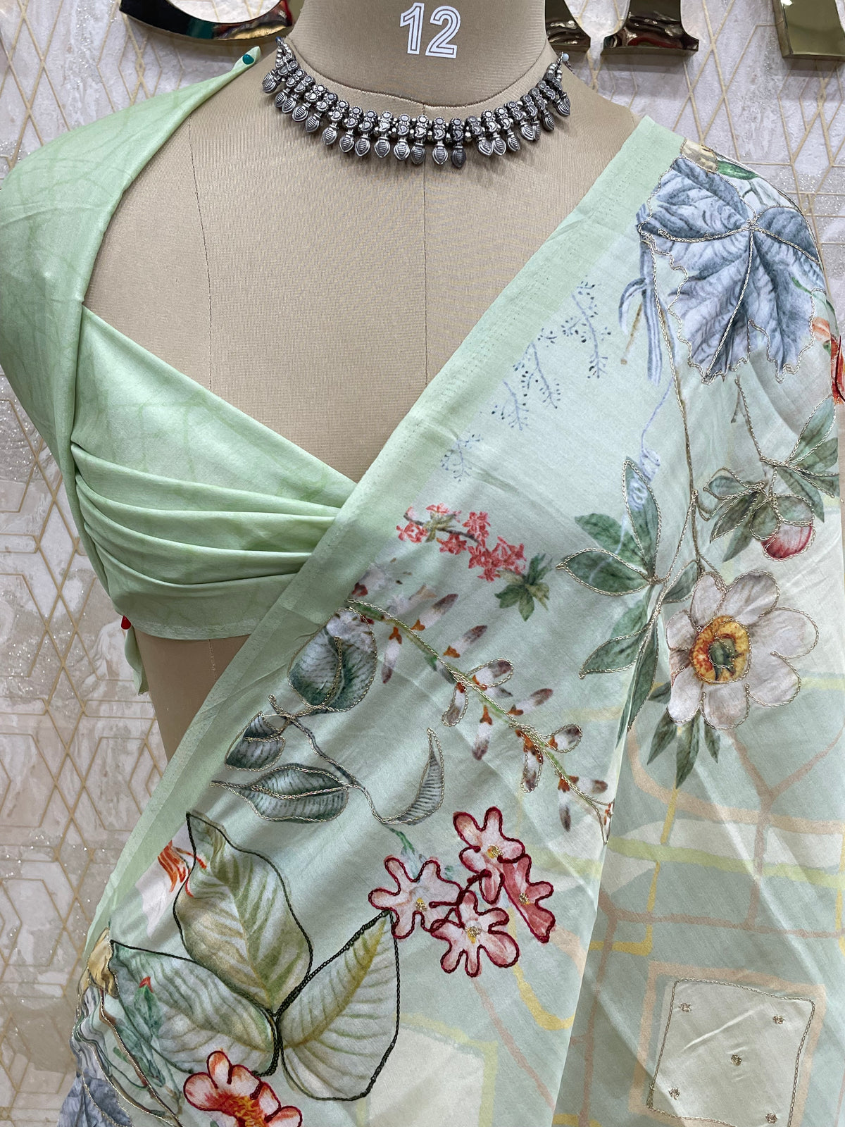 Pista Green Soft Tussur Aari Work Saree 38