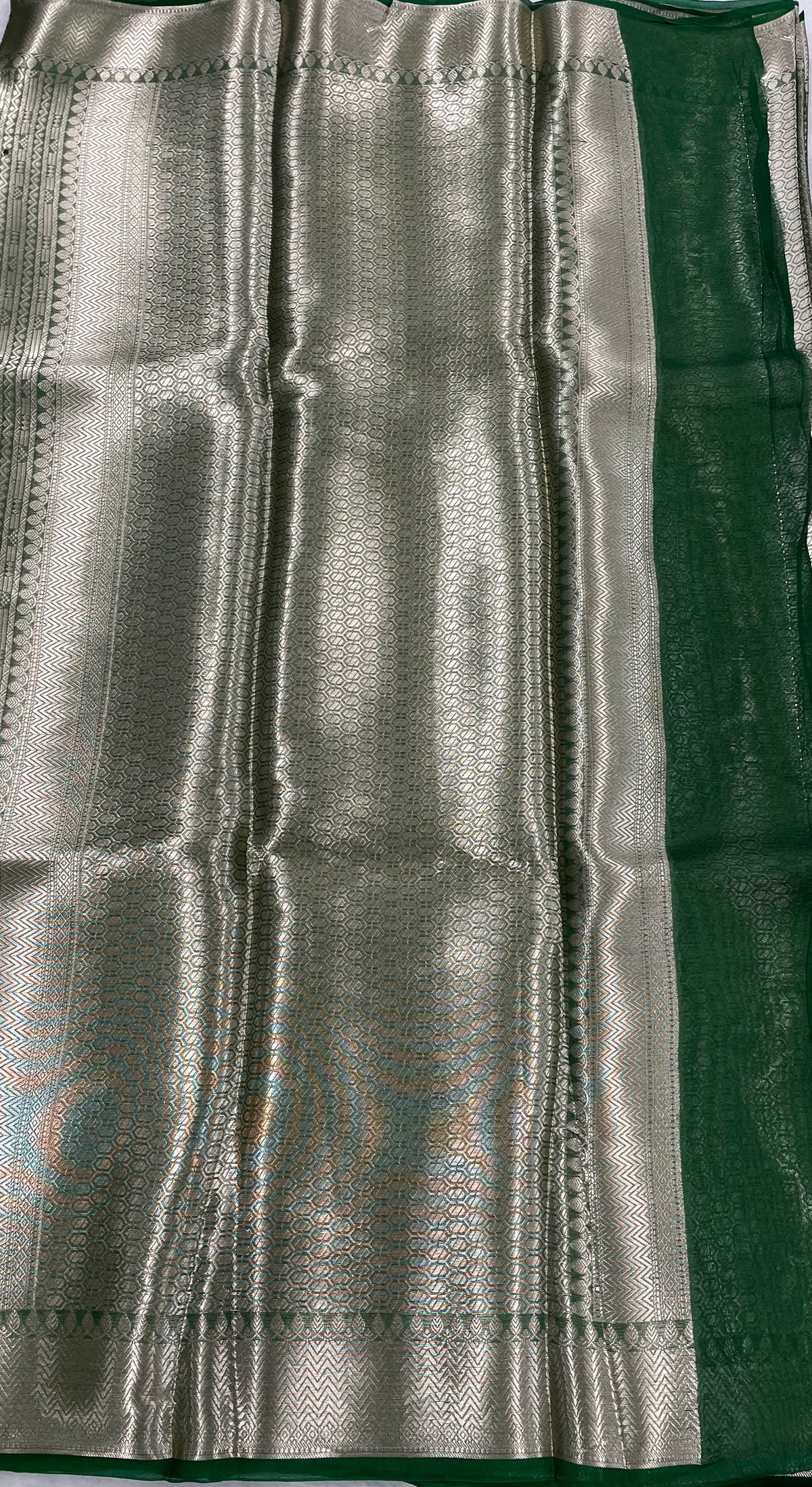 Silver n Green Pure Tissue Brocade Saree 11