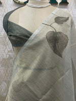 Grey n Green Tissue Floral Print Saree 35