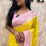 Yellow n Pink With Silver Zari Semi Chiffon