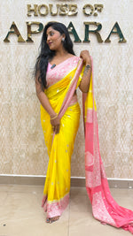 Yellow n Pink With Silver Zari Semi Chiffon