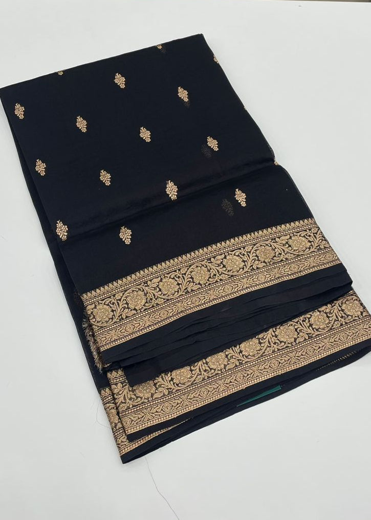 Black Pure Kora Designer saree 02