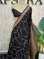 Black Pure Banarasi Crepe Saree 03