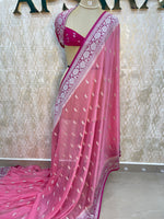 Pink With Silver Zari Semi Chiffon