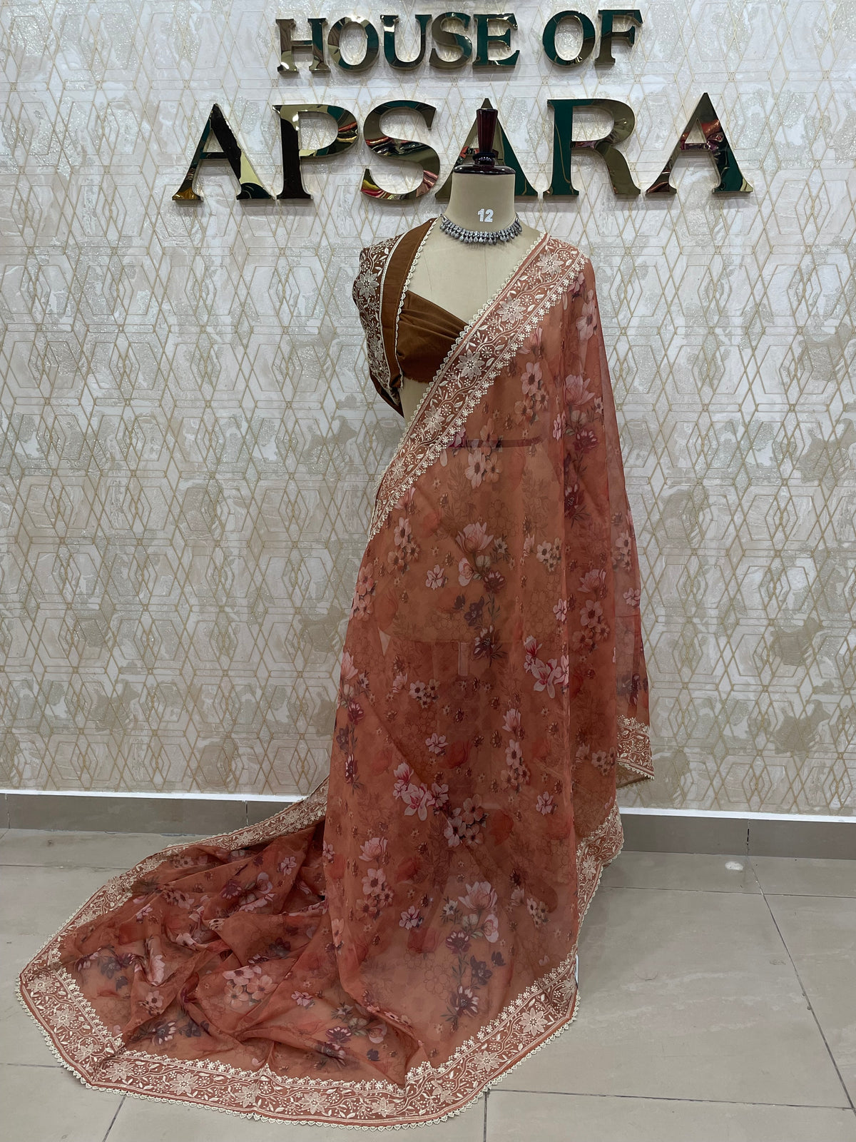 Orange Soft Organza Embroidery Saree 49