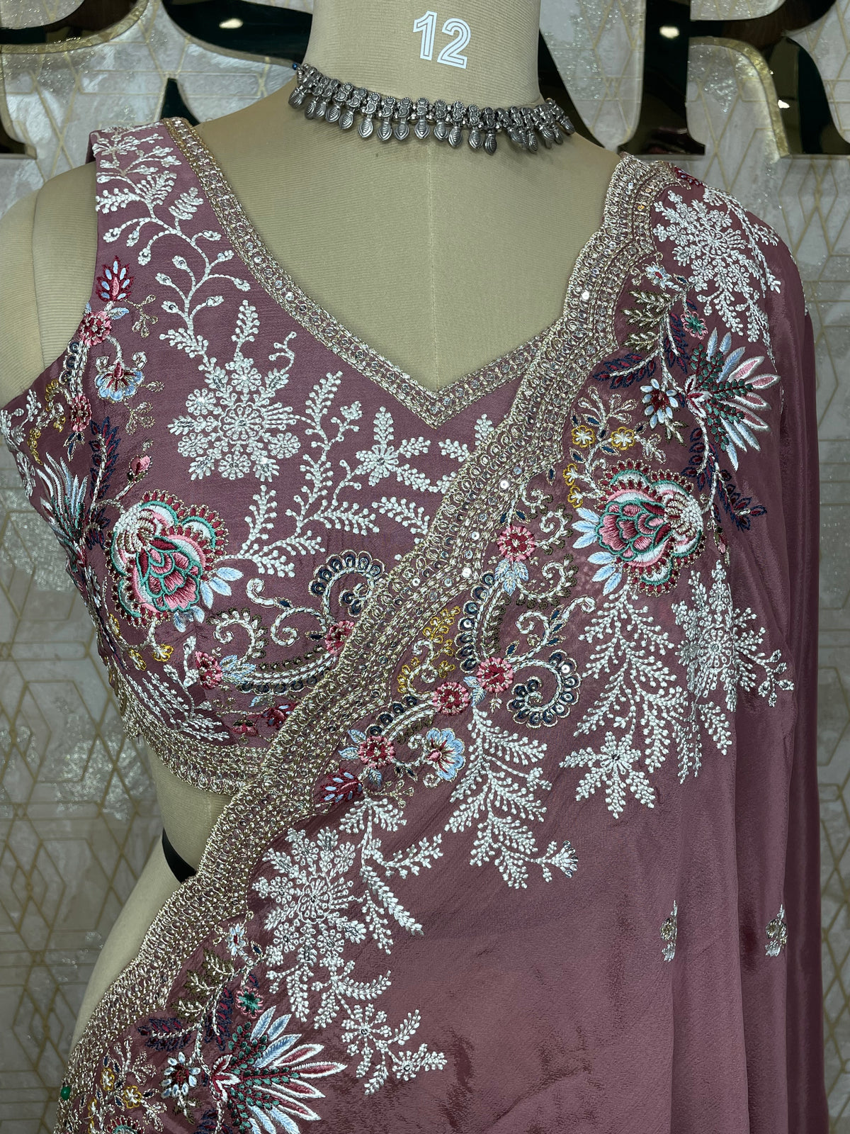 Onion Pink Handwork Stitched Blouse Designer Party Saree 55