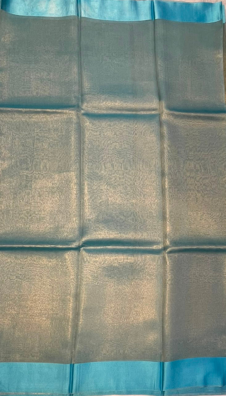 Gold n Blue Pure Tissue Organza Saree 11