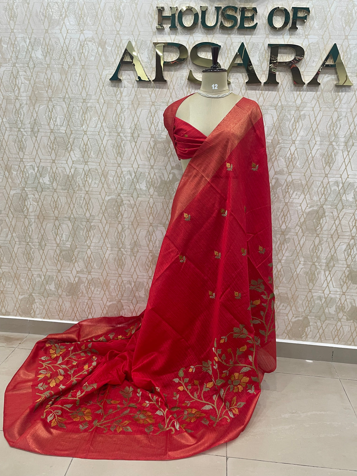 Red Tussur Petite Embroidery Saree 21