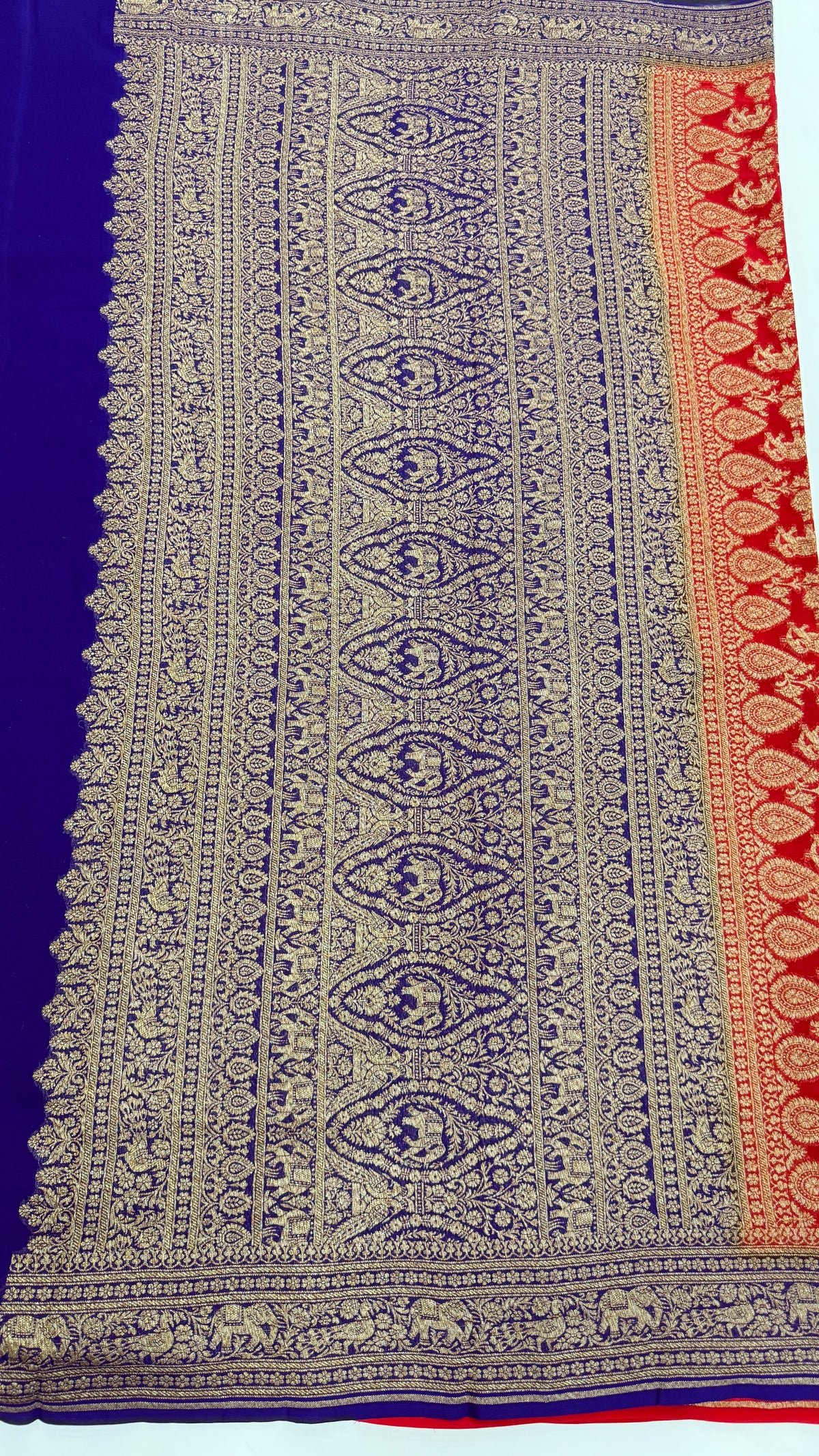 Red n Purple Pure Khadi Georgette Saree 04
