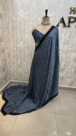 Blue n Black Pure Modal Silk Ajrak Print Saree 05