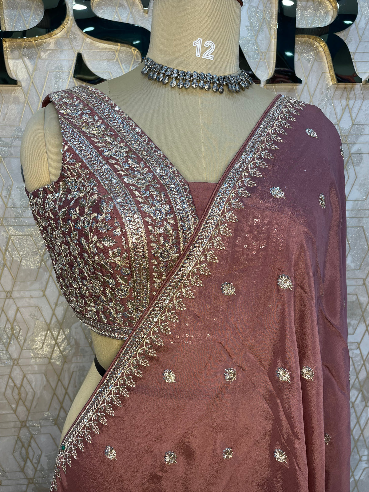 Brown Handwork Stitched Blouse Designer Party Saree 55