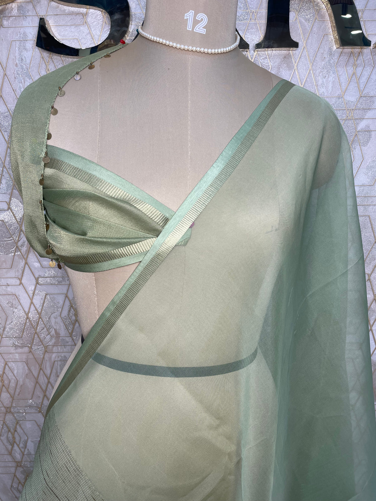 Pista Green Tissue n Organza Fusion Saree 73