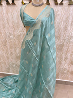 Blue Satin Mashru Kota Check’s Fusion Saree 31