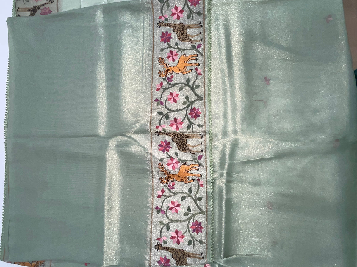 Sea Green Soft Tissue Embroidery Saree 17