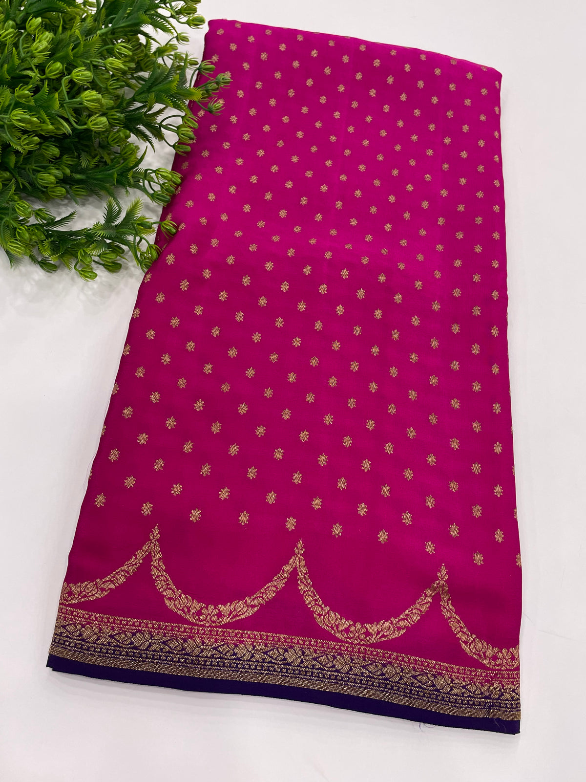 Pink Pure Banarasi Crepe Saree 03