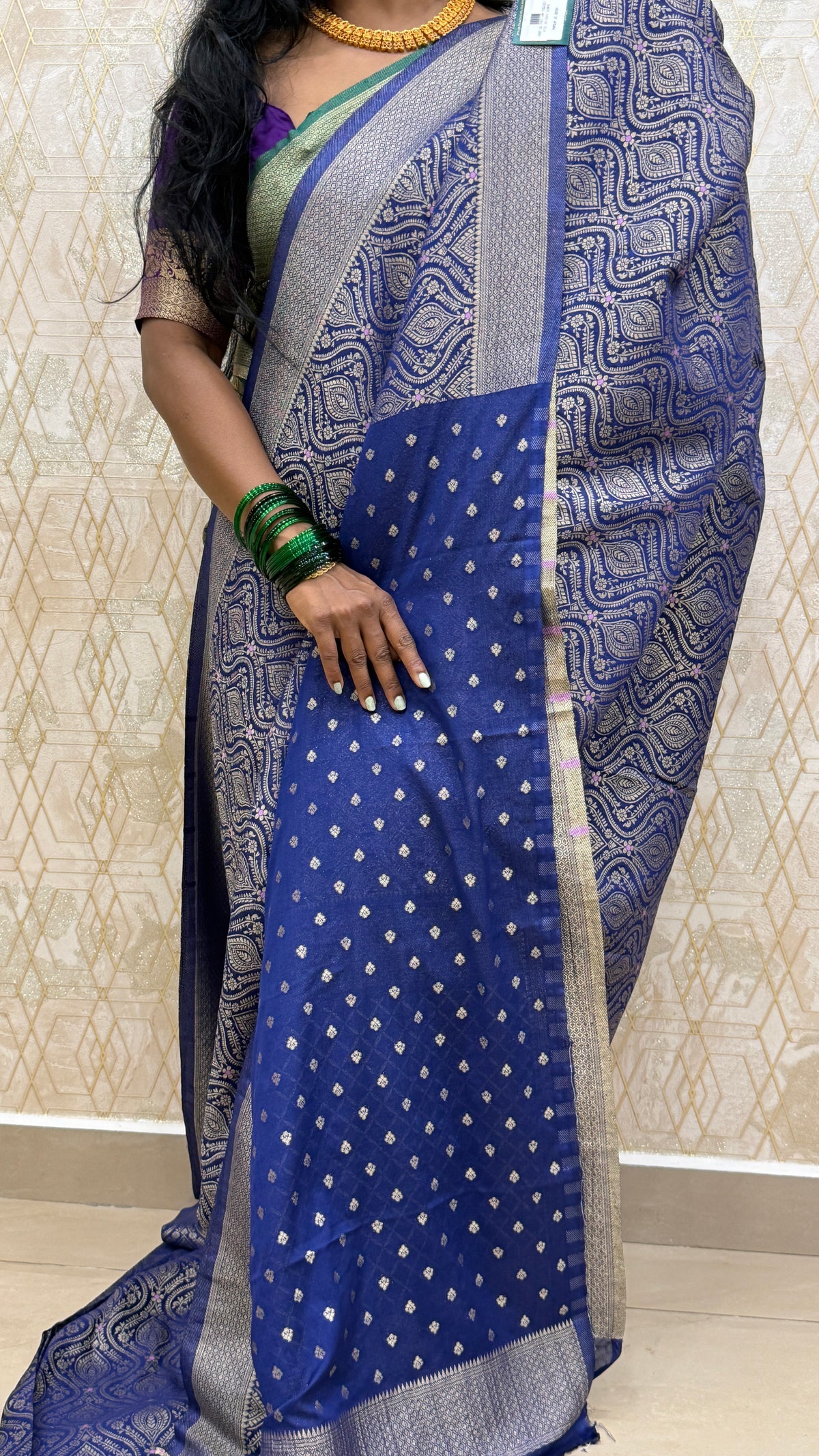 Navy Blue Meenakari Khadi Georgette Saree 26